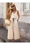 Women's Beige Strap-On Jumpsuit with V-Neck and Decorative Lacing at the Waist - 3