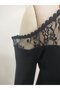 Women's Black Lace Detailed Open Shoulder High Neck Drop Neckline Long Sleeve Blouse - 5