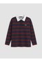 Vizyon New Season Navy Blue Polo Collar Striped Women's Sweatshirt Tunic - 5