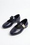 Boris Women's Flat Shoes with Scarf and Buckle, Navy Blue Croka - 4