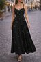 Women's v-neck long janjan crepe dress with pearl detail and spaghetti straps