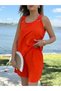 Women's Orange Ring Detailed Thick Strap Shorts Two-Piece Set Sleeveless Crew Neck - 5