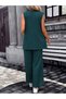 Women's Emerald Sleeveless Blazer Vest Belted High Waist Wide Leg Pants Two-Piece Set - 3