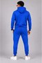 Men's Two Thread Hooded Kangaroo Pocket Sweatshirt Jogger Pants Bottom Top Tracksuit Set -Saks Blue - 2