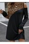 Women's Long Sleeve Off-The-Shoulder Leopard Print Viscose Two Thread Mini Dress - 2