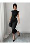 Women's Semi-Turtleneck Short Sleeve Floral Accessory Detailed Midi Diver Dress - 4