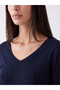 Vizyon New Season Navy Blue V-Neck 100% Cotton Women's Bodysuit - 3