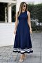 Women's Strappy Round Neck Long Viscose Dress with Stripe Detail at the Hem