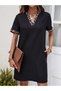 Women's Short Sleeve V Neck Modal Dress with Leopard Pattern Detail - 5