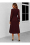 Women's Long Sleeve Crew Neck Belted Waist Midi Waffle Dress - 3