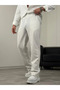 Men's Striped Crepe Fabric Cream Shirt Pants Bottom Top Set Long Sleeve - White - 3