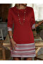 Women's Long Sleeve Crew Neck Two-Thread Dress with Printed Sleeves and Hem - 4