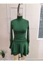 Women's long sleeve turtleneck tulle detail short sandy dress - 4