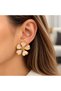 Gold Framed Flower Form Women's Earrings - 2