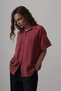 Women's Burgundy Half Balloon Sleeve Striped Shirt - 2