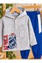 Baby Boy Hooded Lion Printed Top & Striped Jogger Pants Cotton 2-Piece Baby Set - 6
