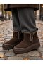 Women's Double Zippered Dense Fur Suede Ankle Boots-Brown - 6