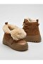 Women's Non-Slip Sole, Dense Fur, Velcro and Lace-Up Ankle Boots-Taba - 6