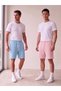 Makiteks Blue Pink Double Comfortable Cut Elastic Waist Pocketed Combed Cotton Shorts Daily Basic Regenerated Sweat Bermuda