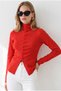 Women's Red Pleated Detailed Buttoned Knitwear Sweater Kzk-19001172 - 4