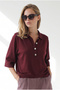 Women's Burgundy Polo Collar Wide Sleeve Soft Textured Knitwear Blouse Blz-19003450 - 3