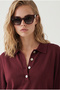 Women's Burgundy Polo Collar Wide Sleeve Soft Textured Knitwear Blouse Blz-19003450 - 4