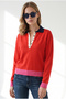 Women's Red Polo Collar Color Detailed Soft Textured Sweater Kzk-19001171 - 4