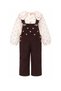 Girl's Heart Patterned Velvet Salopet Jumpsuit and Shirt Set – Casual Children's Jumpsuit with Suspender Pockets - 2