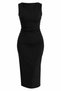Black Draped Detailed Midi Slit Dress - 2Y0506 - 2