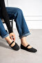 Black Women's Stoned Ankle Strap Wedge Heeled Stylish Daily Ballerina Shoes