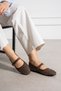 Brown Women's Stylish Daily Ballerina Shoes with Stone Ankle Strap - 2