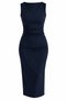 Navy Blue Draped Detailed Midi Slit Dress - 2Y0506