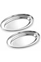 Stainless Steel Deep Oval Serving Tray 25cm, Stackable Food Serving Platters, Dishwasher Safe, Silver, Set of 2