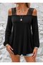 Women's Long Sleeve Viscose Blouse with Open Stripe Detail on the Shoulders