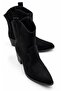 Shane Women's Suede Black Embroidered Pointed Toe Thick Heeled Western Cowboy Boots