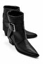 Orkide Women's Black Leather Buckle Detailed Pointed Toe Thick Heeled Ankle Length Short Boots - 2