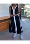 Women's Strappy V-Neck Double Color Striped Front Slit Long Viscose Dress - 5