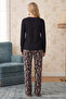 Black Patterned Buttoned Lace Viscose Knitted Pajamas Set 26224677 - 3