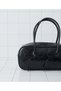 Leather Women's Hand and Shoulder Bag with Ribbon Bow Detail, Black - 3