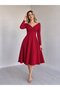 Women's long sleeve double breasted lapel pleated midi janjan crepe dress - 2