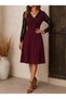 Women's Long Sleeve V Lace Collar Short Janjan Crepe Dress - 2