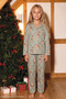 Green Christmas Themed Patterned Thermal Fabric Ultra Soft Soft Buttoned Knitted Pajama Set26226824 - 4