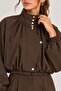 Women's Stand Collar Gold Button Crop Jacket & High Waist Pants Set - 3