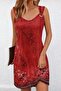 Women's Strappy V-Neck Bird Eye Detailed Patterned Short Single Jersey Dress - 3
