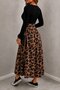 Women's Leopard Print Square Neck Long Sleeve Belted Flared A-Line Midi Dress - 3