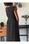 Women's short sleeve round neck waist lace-up front Slit aerobin dress - 3