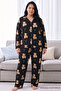 Black Teddy Bear Patterned Thermal Fabric Ultra Soft Plus Size Oversized Buttoned Knitted Pajama Set - 2