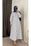 Slim Striped Dress with Front Ruffle Detail - White & Navy Blue