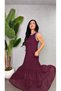 Women's Burgundy Crew Neck Sleeveless Ruffled Hem Flowy Midi Dress - 2