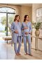 New Season Air Force Blue Quilted Winter Full Button Detailed Special Design Long Sleeve Maternity Pajama Set 3-Piece Set - 2